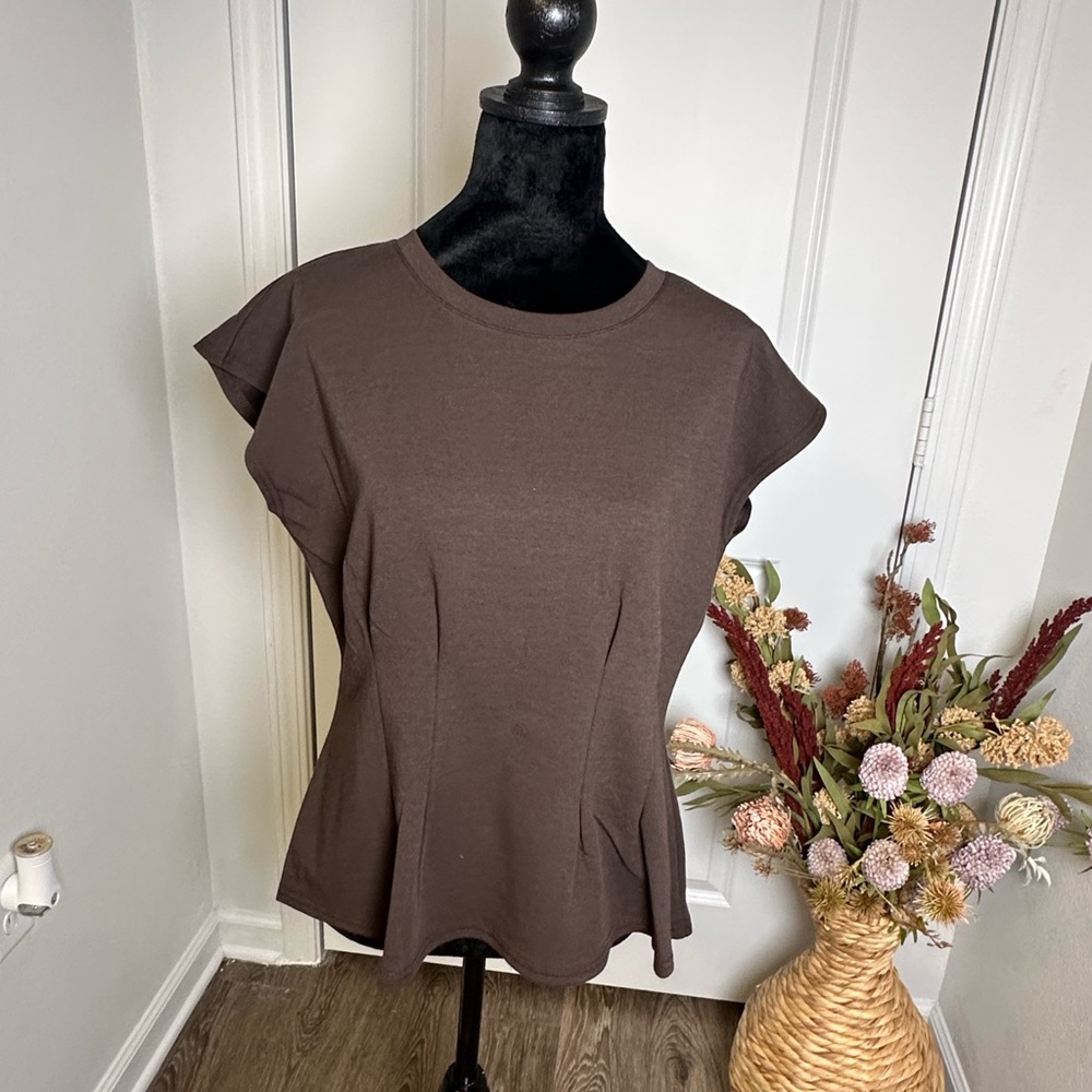 Chic Brown Short Sleeve Women's Top
